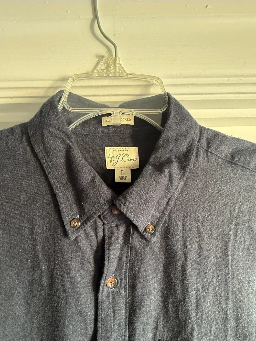 J.Crew Brushed Twill Button Down Shirt Large Navy Slim Untucked Cotton